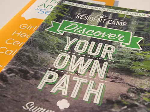Girl Scouts Heart of Central California resident camp brochure titled Discover Your Own Path