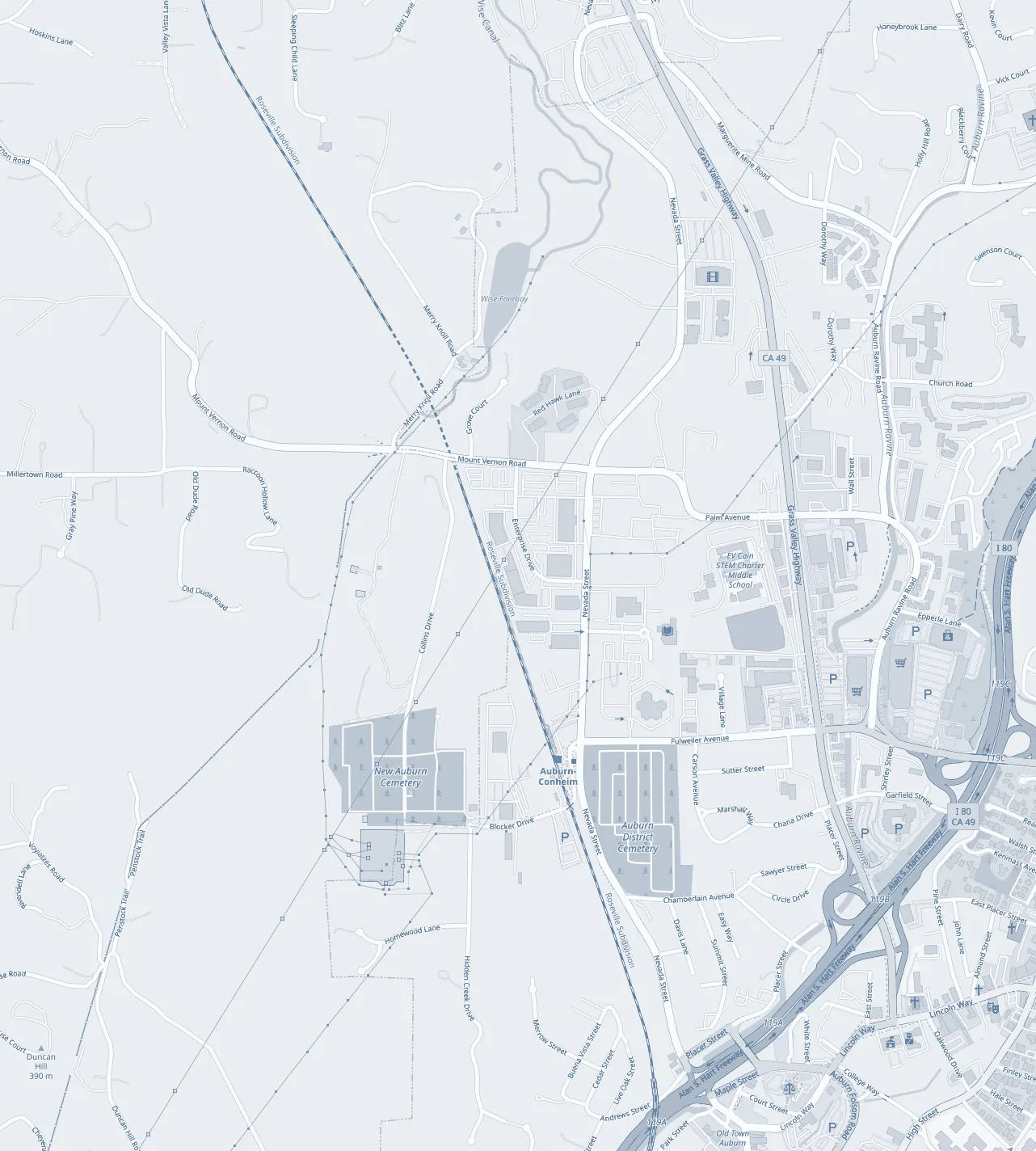 Street map around 11720 Enterprise Drive, Auburn