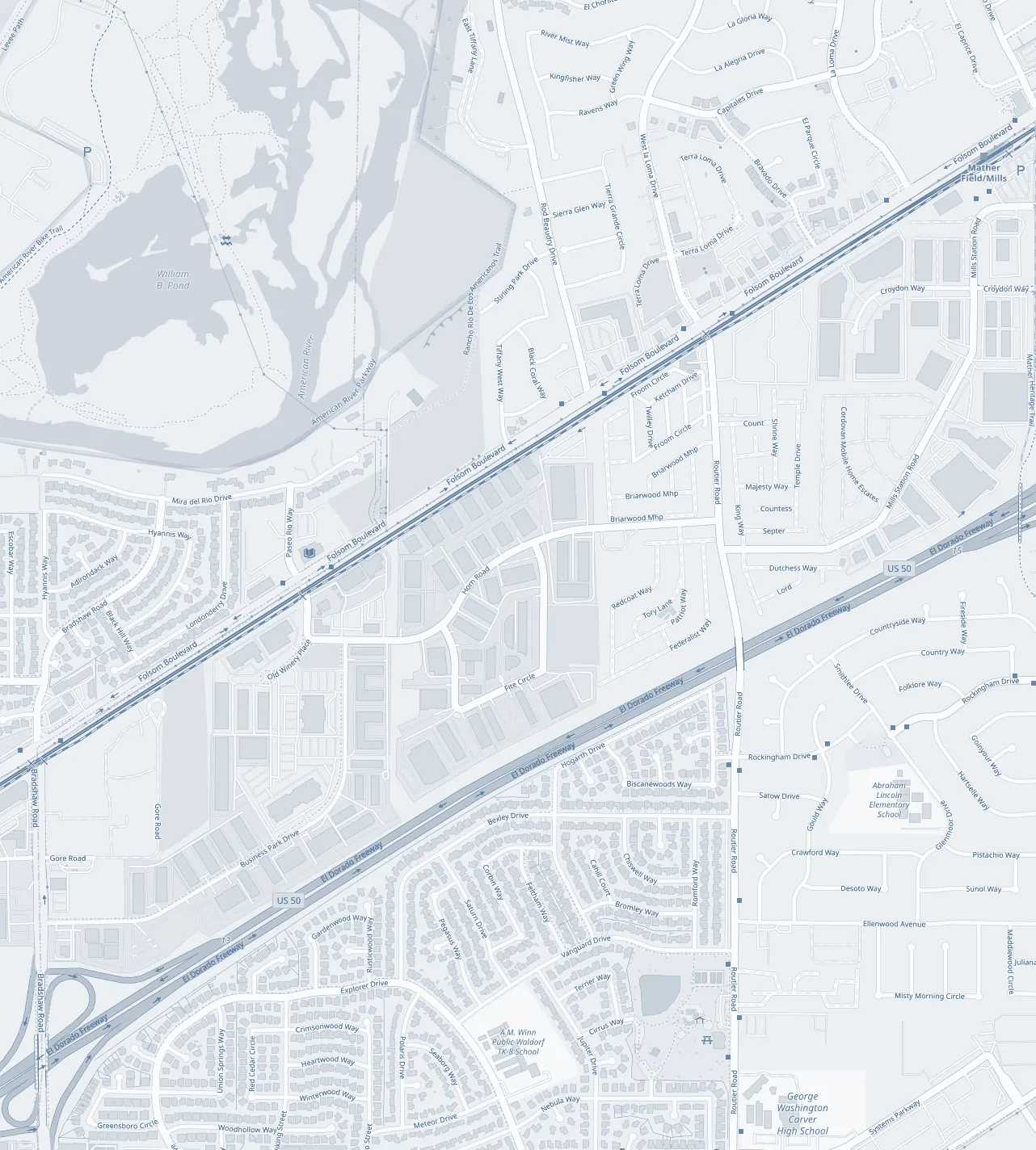 Street map around 9950 Horn Road, Sacramento