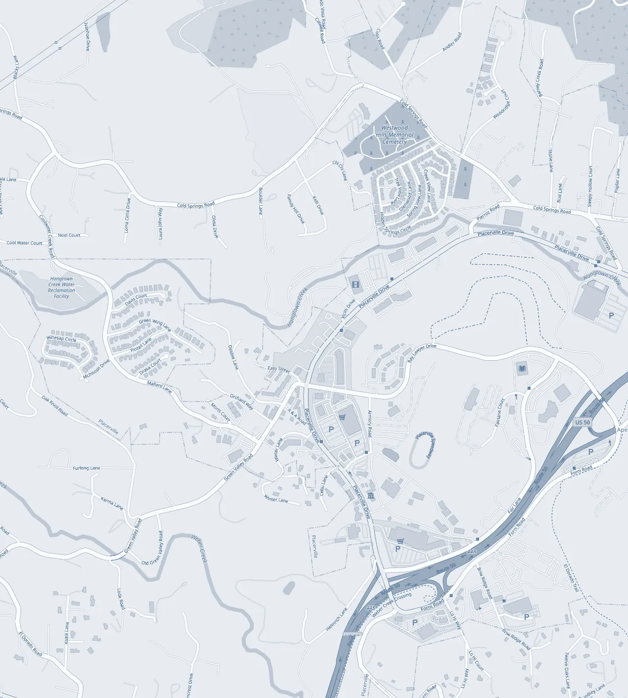 Street map around 259 Placerville Drive, Placerville