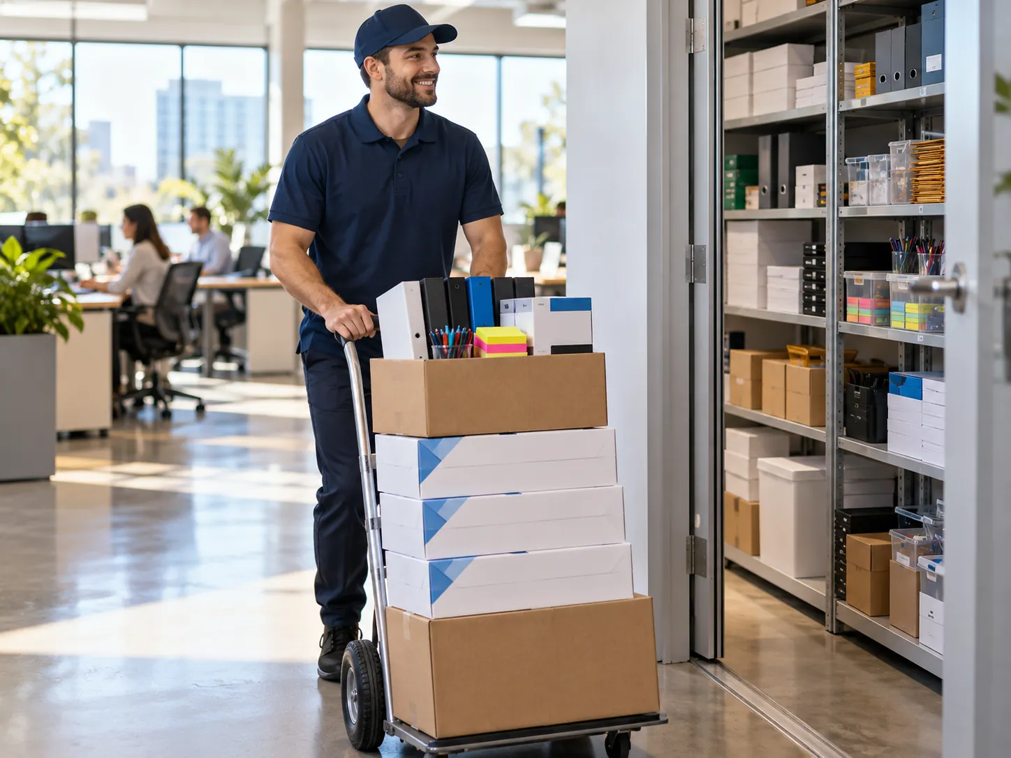 A Sierra driver delivering paper and office supplies