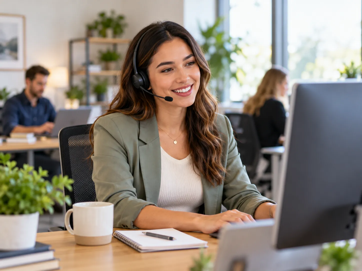 A Sierra customer service representative on a headset, helping a caller